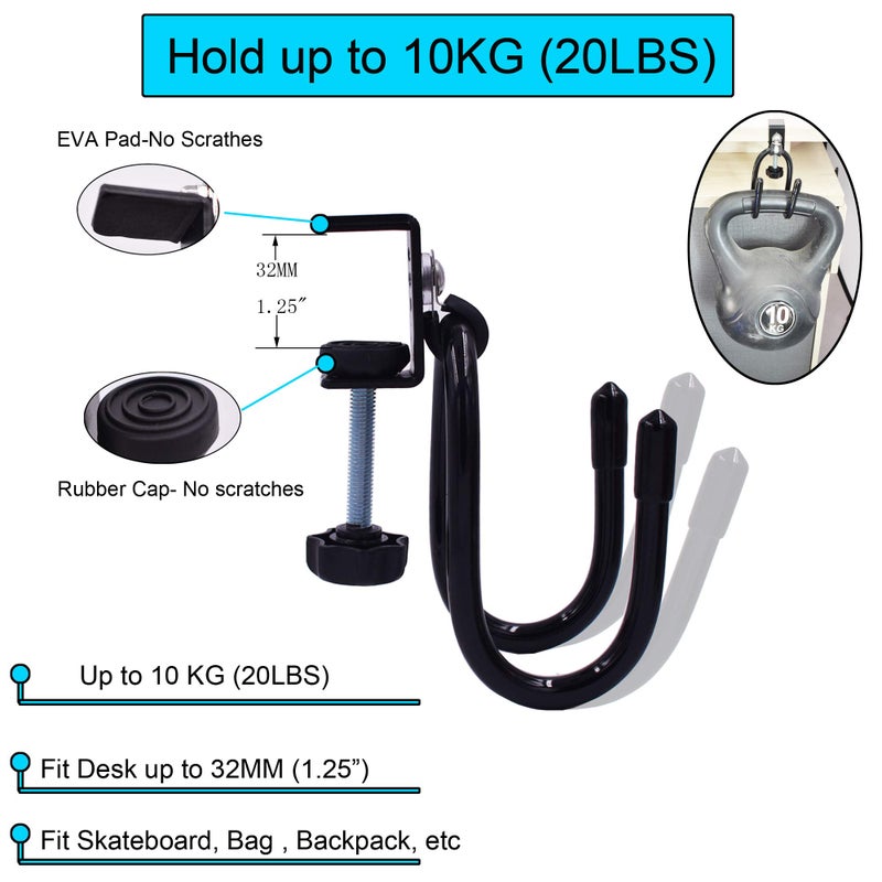 YYST Desk Store Clamp-On Skateboard Holder/Skateboard Hook/Mini Cruiser Hanger | Provides a Convenient Place to Hang Skateboard or Longboard to Reduce Clutter (20 lb. Capacity)- No Board (1) - Image 3
